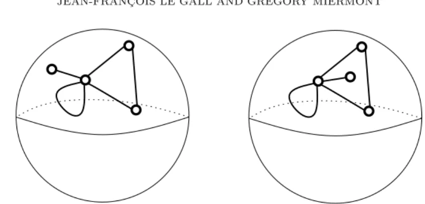 Figure 4. Two planar maps, with 4 vertices and 3 faces of degrees 1,3,6 and 1,4,5 respectively