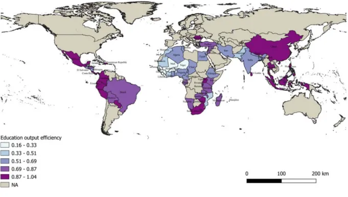 Figure 4: Geographical representation of education efficiency scores 