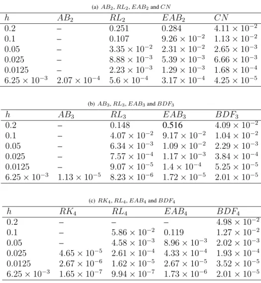 Tableau 2 – Accuracy for the BR model for various classical and stabilized methods.