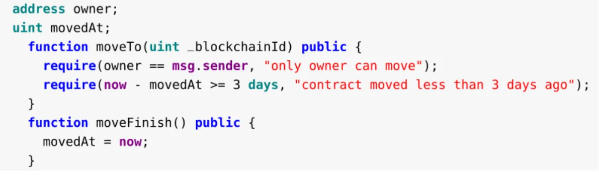 Figure 3.2. Excerpt of a movable contract in Solidity.