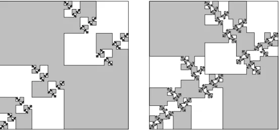 Figure 12. Dissections from Example 4.4 for r = 1/2 (left) and r = 1/φ (right).