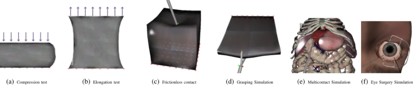 Fig. 2. Real-time simulation of MJED hyperelastic models with constraints. 2(b) example of elongation