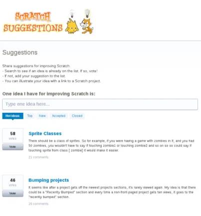 Figure 7. The homepage of the Scratch Suggestions website. 