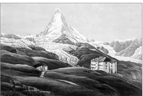 Abb. 4: Hotel Riffelberg, 1854 eröffnet. Ansicht nach der 1863 vollendeten Erweiterung  (Quelle: Gattlen, Aliprandi 1979)