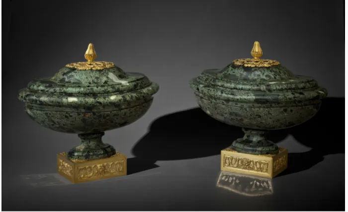 Fig. 6. Pair of verde antico marble vases mounted in gilt bronze, c. 1770. Formerly in the Randon de Boisset collection