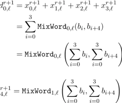 Table 2. Upper bounds on the algebraic degree of the output of r iterations of Step for Luffa v2 (and comparison with the results obtained in [12] for Luffa v1).