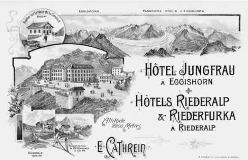 Abb. 3: Das Hotelreich des Emil Cathrein (1847–1916) auf dem Aletschplateau um 1900  (Sammlung des Autors)