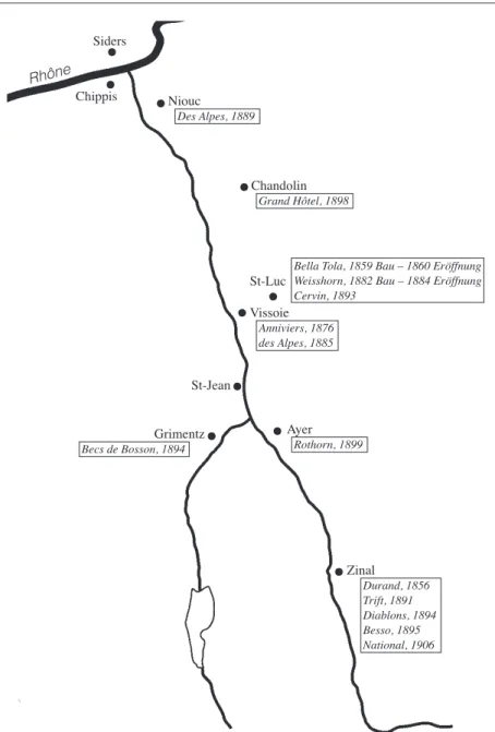 Abb. 1: Karte des Val d’Anniviers mit seinen Gaststätten  5