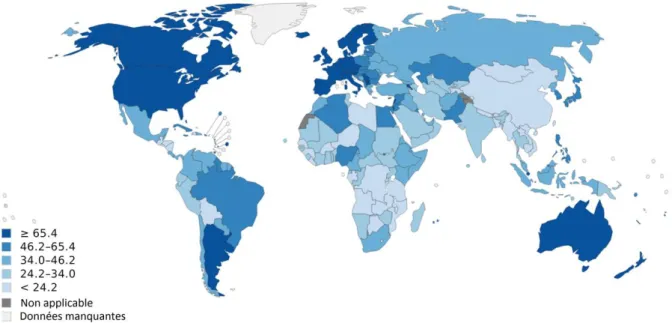 Figure 4 : Incidence du cancer du sein dans le monde en 2012, estimation selon l’âge  (GLOBOCAN 2012) 