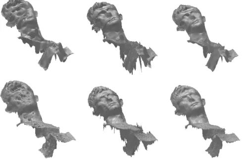 Fig. 5. Real-world multi-view stereo with t = 6 target views (two of them are shown in Figure 1), using SAD (top row) or ZNCC (bottom row) loss functions