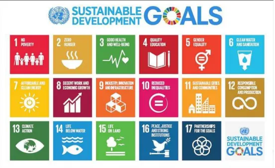 Figure 3 : Les 17 Objectifs de développement durable (ODD) de l'ONU. Wikimedia commons.