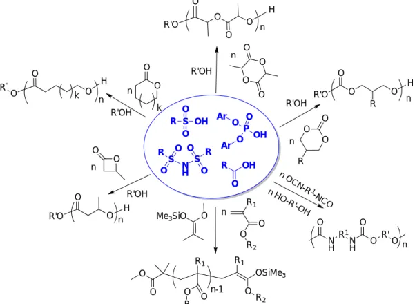 Figure 4. Overview of polymers synthesized by an organic acid catalysis. 