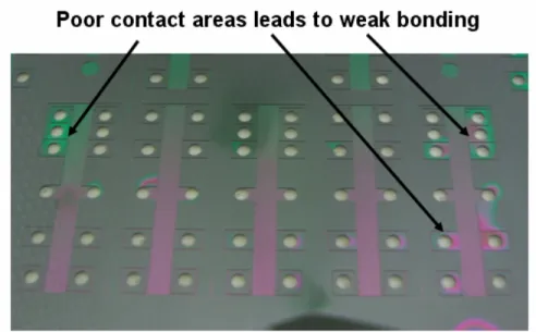 Figure 4-13:  Dummy bond showing areas of poor contact 