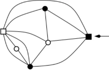 Figure 1. A (rooted) triangulation of the sphere, properly colored with 4 colors.