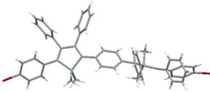 Figure 2. X-ray structure of silole 11. The CH 2 Cl 2  crystallization molecule has been  removed for sake of clarity