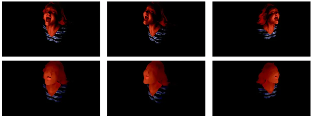 Fig. 5. Same tests as in Fig. 4, with a single extended light source, but the shirt has now a non-uniform albedo