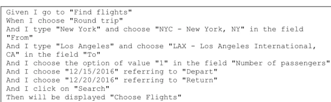 Fig. 8. User Story for Flight Ticket Search formatted for the testing template. 