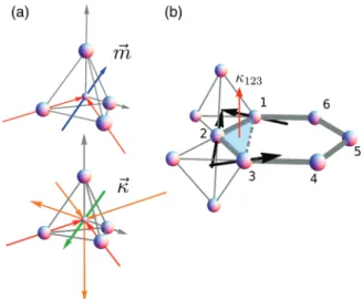 FIG. 1. (Color online) (a) For any given tetrahedra, the net chirality (a vector sum over the faces) will be proportional to the net magnetization