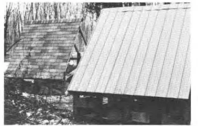 FIG. 8.  Two  covering  materials:  left-rough  asphalt  shingles, right-smooth  prepainted  steel roofing