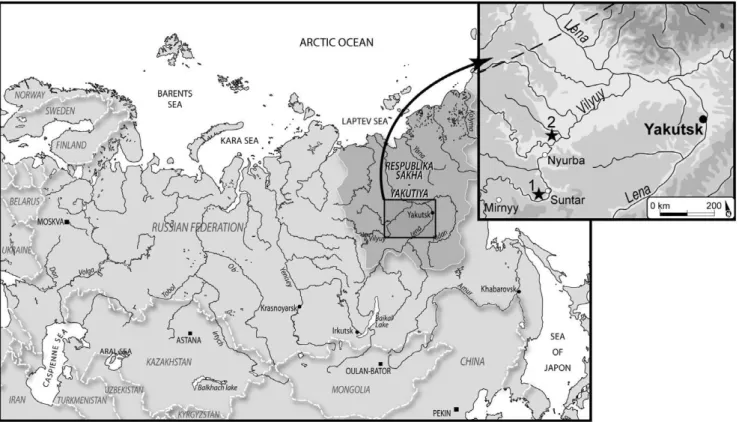 Figure 1. Burial locations in the Vilyuy region, western Yakutia (Eastern Siberia).