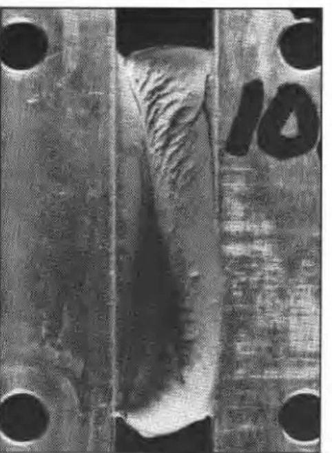 Figure  10 (above).  Stage 2 of  permanent  de-  formation,  +  55% movement  (exposure  past  two  winters);  south  exposure,  underside  at  preparation extended  %  of  k  55%
