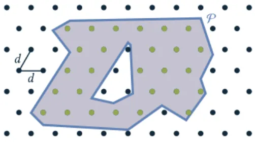 Fig. 4. Initial seeds (in green) are created by intersecting a triangular grid with P 