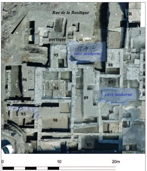 Fig. 10 – Martigny, Forum Claudii Vallensium. Chantier «CV 2013», insula 5. Orthopho- Orthopho-tographie du secteur occidental du chantier en cours de fouilles.
