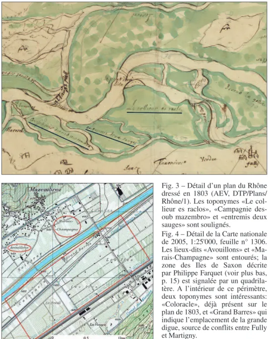 Fig. 3 – Détail d’un plan du Rhône dressé  en  1803  (AEV,  DTP/Plans/