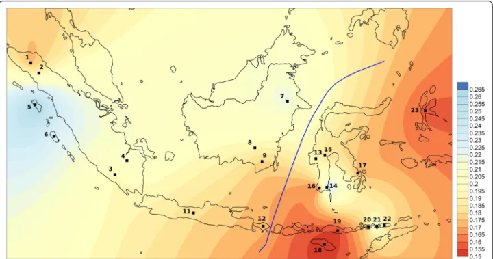 Figure 5 Map of mitochondrial DNA F ST values obtained by pairwise comparison between Malagasy and Indonesian populations