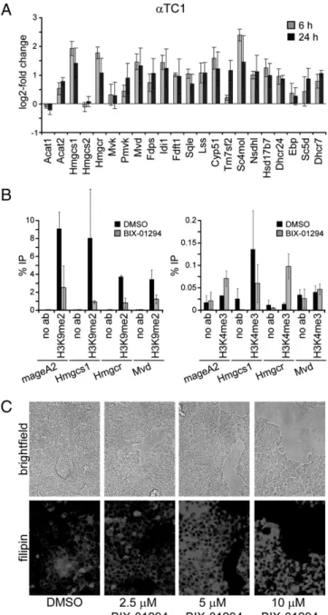 Fig. 3. Speci ﬁ c regulation of the cholesterol biosynthetic pathway by G9a/