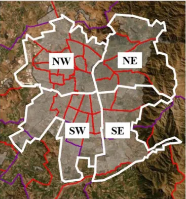 Fig. 20. Division of Santiago for the simpliﬁed version. Modiﬁed image from INE (2018a).