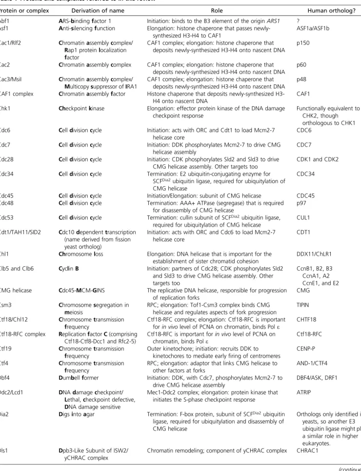 Table 1 Proteins and complexes referred to in this review