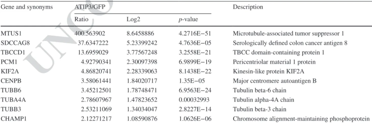 Table 1   ATIP3-interacting partners related to microtubule cytoskeleton and/or mitosis