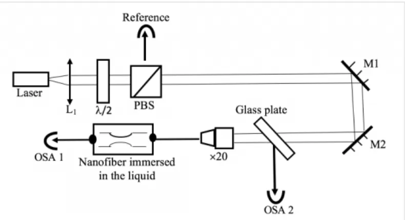 Fig. 2. Experimental setup for nanofiber nonlinear characterization over HE 11 