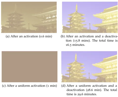 Figure 5: The first row displays digitally preview result after two phases of projection from the pixel-wise activation used in ChromoUpdate.
