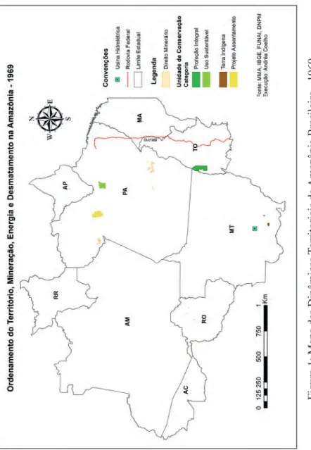 Figura 1: Mapa das Dinâmicas Territoriais da Amazônia Brasileira - 1969. Fonte: Programa de Pós-Graduação em Ciências Ambientais (PPGCA)/UFPA, MPEG, EMBRAPA