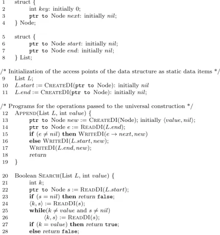 Figure 6: Enhanced version of the pseudocode of Figure 5 that includes calls to CreateDI , ReadDI , and WriteDI .
