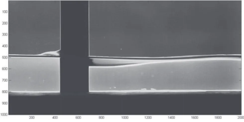 Fig. 4 Shadowgraph of the flow from the side (averaged image)