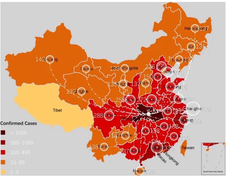 Fig. 1. Distribution  of  Wuhan  receiving  medical personnel  from  provinces  and  cities  in  mainland  China  during the  outbreak of  pneumonia caused  by  2019-nCoV