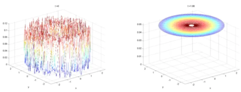 Figure 4: Numerical Simulations on Ω = [0.2, 2.5] × R /2π Z and all param- param-eters equal to 1 with random initial conditions
