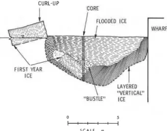 FIG. 9.  Ice  thickness  profile  along  line  W2,  high  tide  ( 1   loo), March  28,  1980