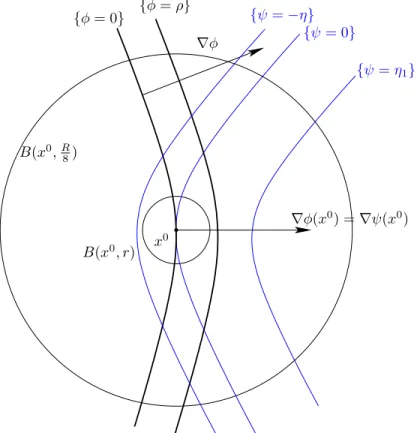 Figure 4: Local geometry of the level sets of the convexied function ψ (in the case N = euclidean distance)