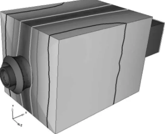 Fig. 6. Mode number 3 is the 1/2 wave transverse in y direction, 1/4 wave  lon-gitudinal acoustic mode (P ′ modulus).