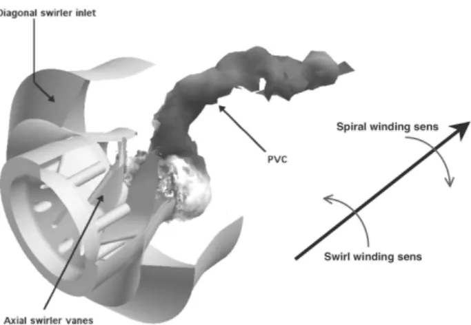 Fig. 11. Visualisation of the PVC in the LES by a pressure iso-surface.