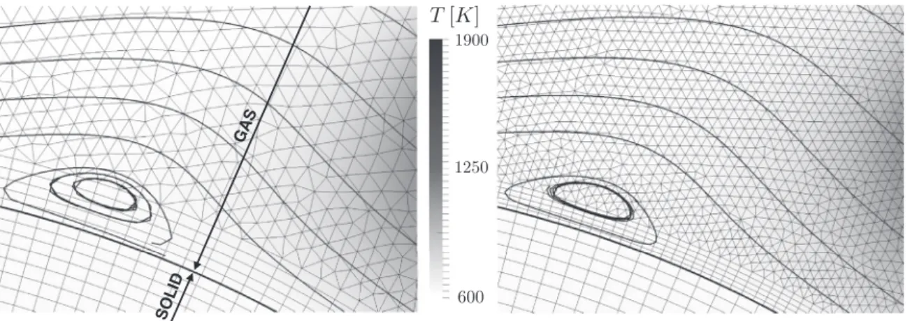 Fig.  4. Illustration  of  the hybrid meshes  in  both  ﬂuid  and  solid region  with  a  temperature ﬁeld  extracted  from the  UBB  case