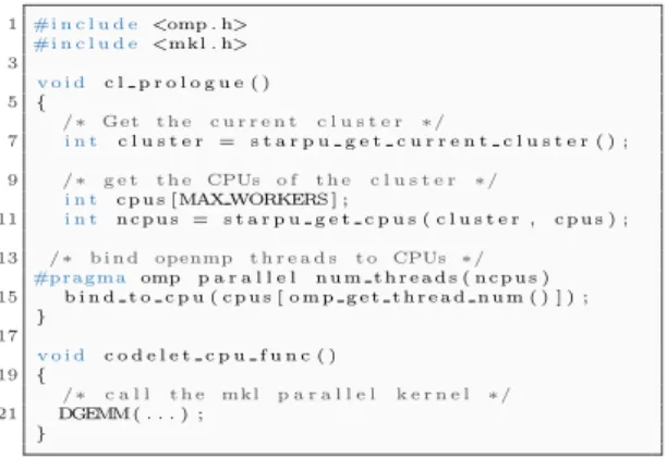 Figure 4: Executing Intel MKL parallel codes within a scheduling context.