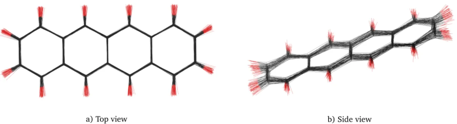 Fig. 1 63 initial configurations of tetracene sampled from the thermal distribution at T = 300 K