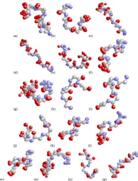 Figure 2. Superimpositions of fragments for the 16 PBs. PBa to PBp from left to right and from top to bottom .