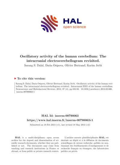 Oscillatory activity of the human cerebellum: The intracranial ...