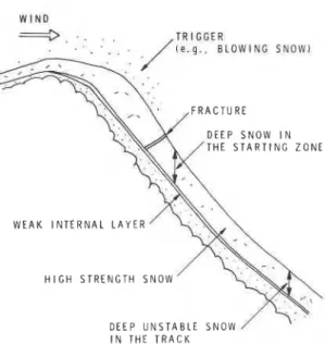 FIG.  1.  Profile of  avalanche slope with factors contributing  to  large avalanches